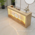 Ich forde Club Casier Solid Wood Beauty Salon Office Restaurant Front Bar Counter Rezeption mit LED -Licht